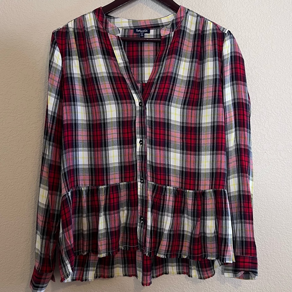 Splendid Women's Long Edgware Plaid Shirt Size Small